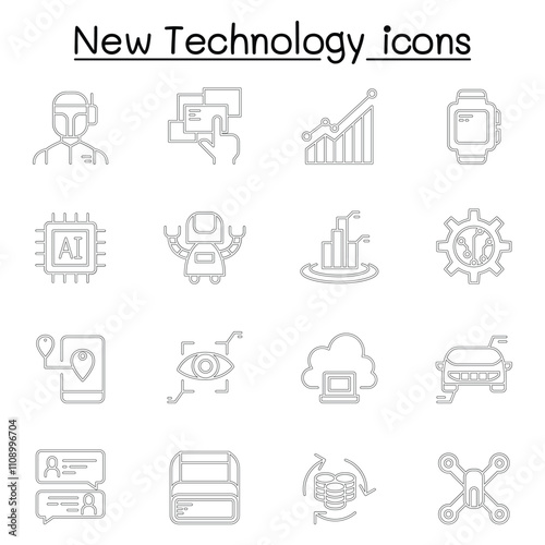 New technology icon set in thin line style