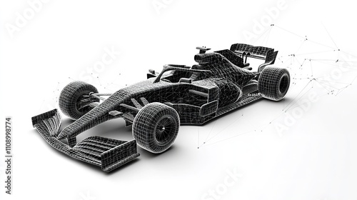 Sport Bolid F1 Low Poly Wireframe Isolated on Black and White Background

