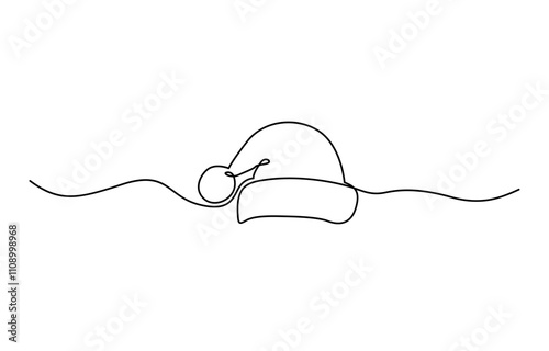 One continuous line drawing of christmas Santa Claus hat, Continuous line drawing of cap of santa. Christmas hat one line icon, Continuous line drawing of santa hat. Santa hat continuous line icon.