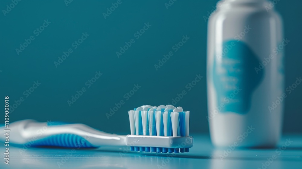 A colorful toothbrush and toothpaste on a blue countertop showcase various dental care themes and settings A colorful toothbrush and toothpaste on a blue countertop showcase various dental care themes and settings