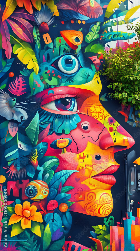Fototapeta premium Art faces, phone wallpaper, the art of colorful faces and emotions