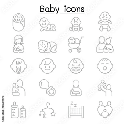 Baby, Infant icon set in thin line style