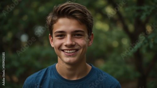 Teenage boy smiling in a friendly portrait.