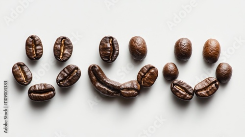 Coffee Beans Forming a Smiley Face on White Background