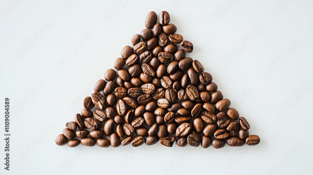 Obraz premium Coffee Beans Arranged in Triangle Shape on Light Background