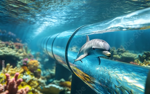 Majestic Dolphin Soaring Through Underwater Tunnel , ecology photo series photo