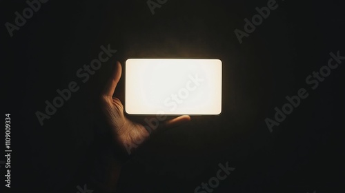  a person holding a white light in their hand against a black background