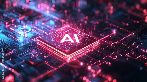 AI Processor Circuit Board Glowing Technology