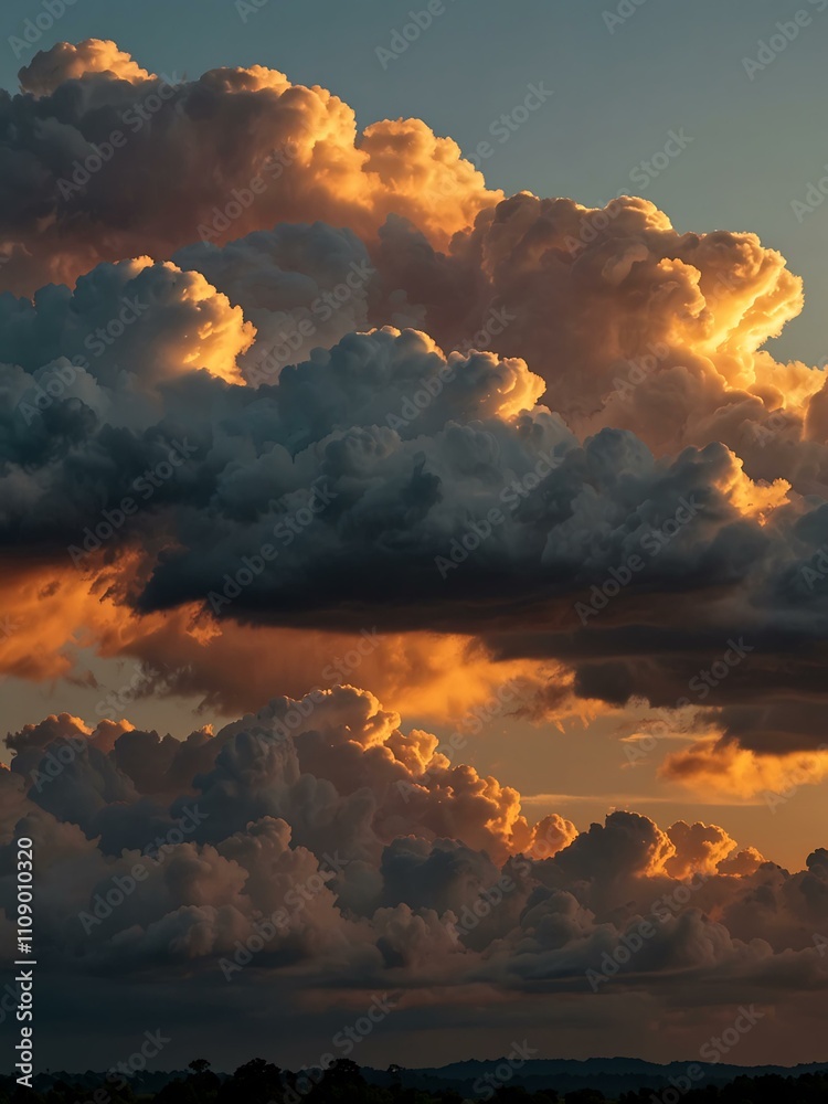 Naklejka premium Thick clouds at sunset.