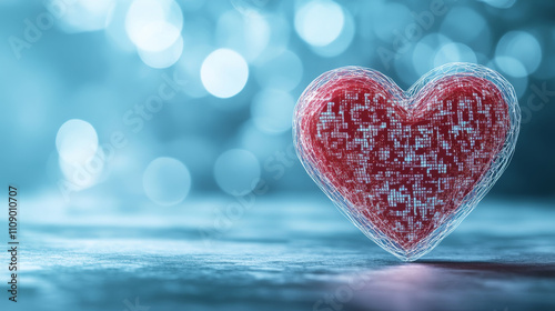 Heart symbol of health, online medicine, internet healthcare, distance medical consultation. Heart consist pixels of QR code. Telemedicine technology. Digital tech in health care. Vaccination concept.