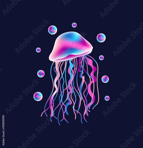Illustration of a decorative jellyfish on a blue background.
