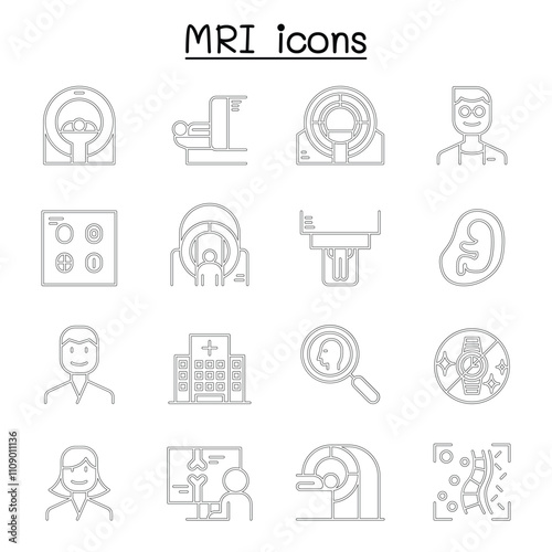MRI diagnostic icon set in thin line style