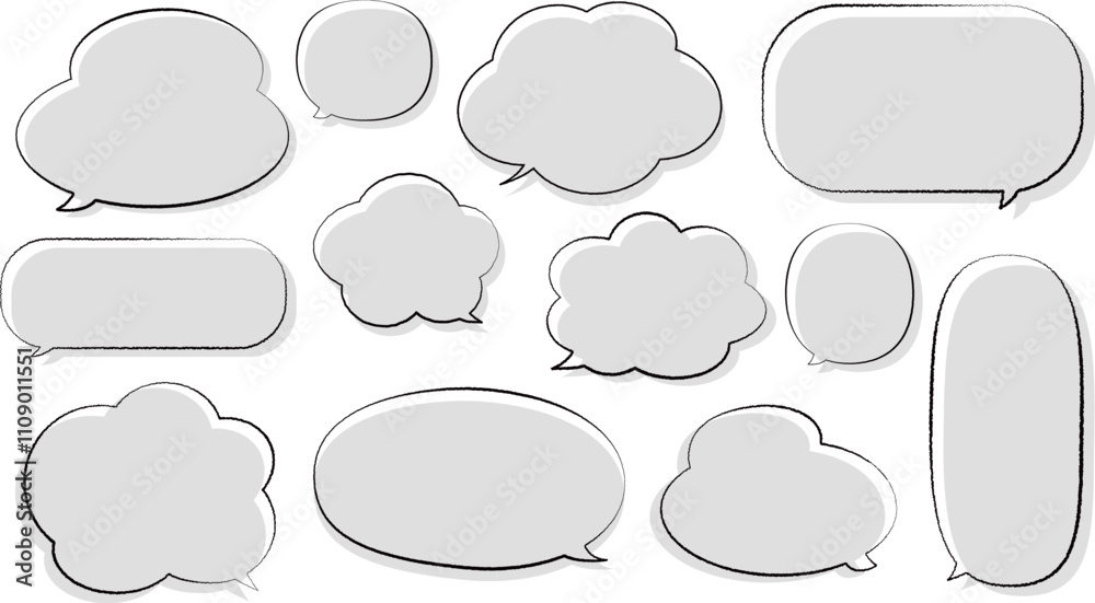 Obraz premium 灰色の、フワフワもこもこの吹き出しセット。