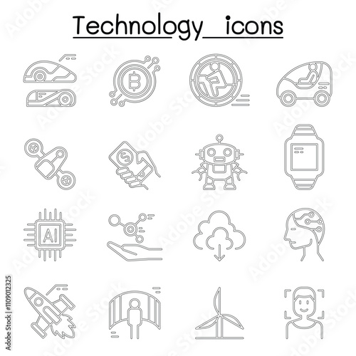 Technology icon set in thin line style