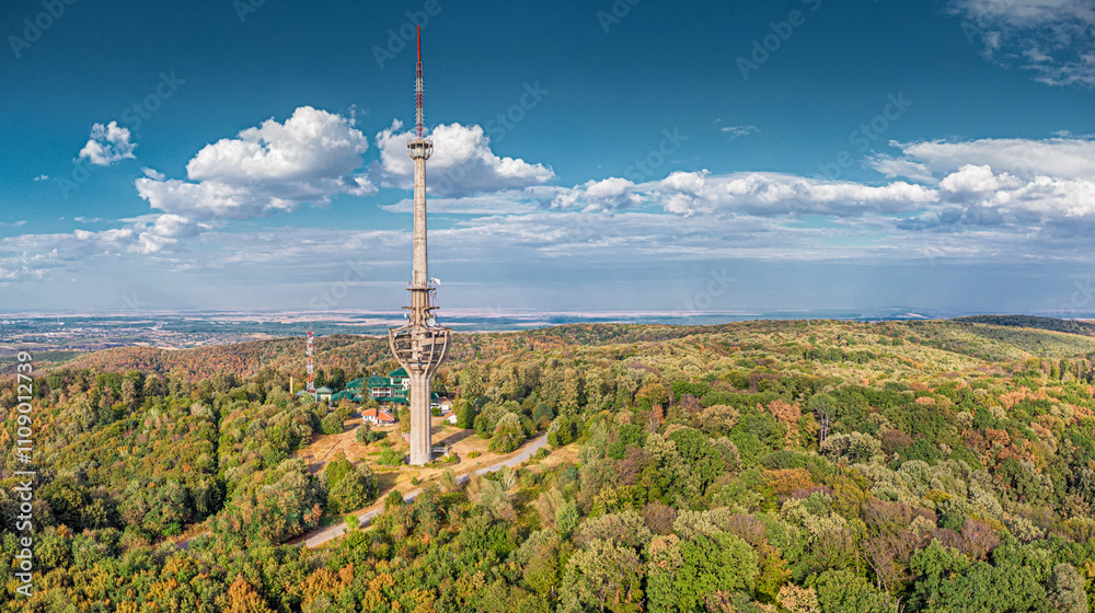 Obraz premium The iconic television and radio tower in Fruska Gora, a famous landmark of Serbia broadcasting industry, now stands as a reminder of its history