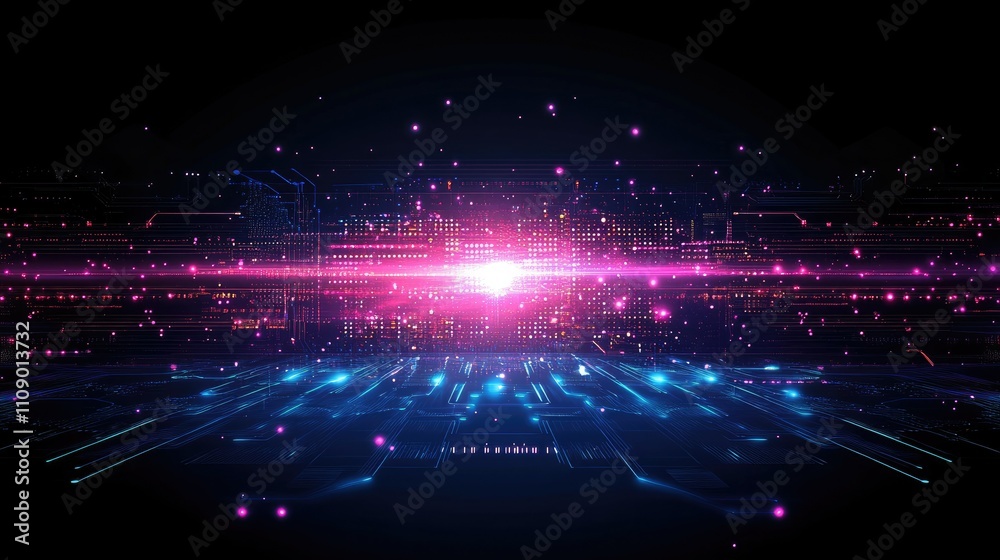 Obraz premium Abstract tech background with detailed circuit lines and glowing processors, emphasizing advanced computing