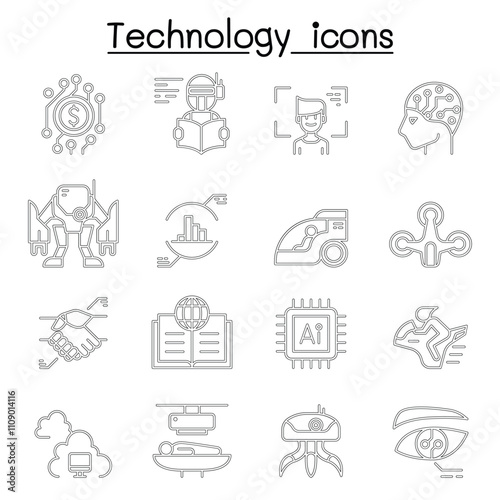 Technology icon set in thin line style