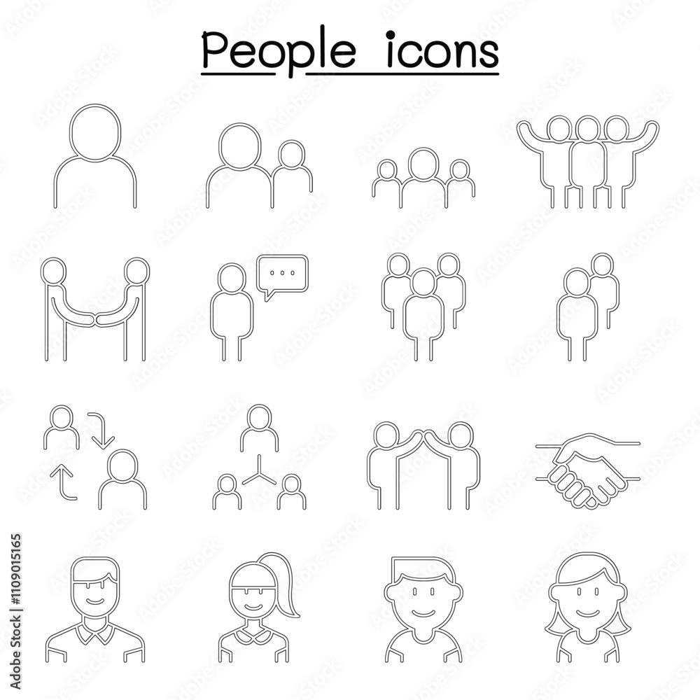 Fototapeta premium People icon set in thin line style
