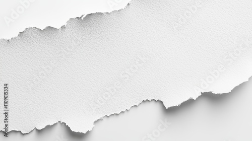  a piece of white paper with torn edges on a white background The paper appears to be slightly crumpled and torn, giving it a distressed look The edges of the pape