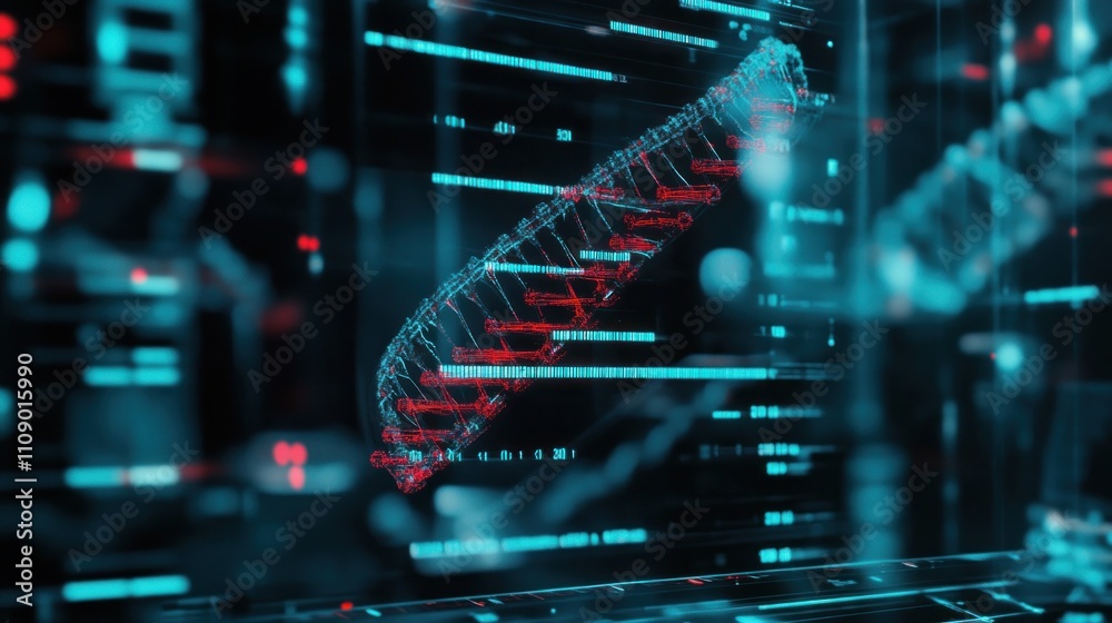 Fototapeta premium Digital representation of DNA structure and data analysis