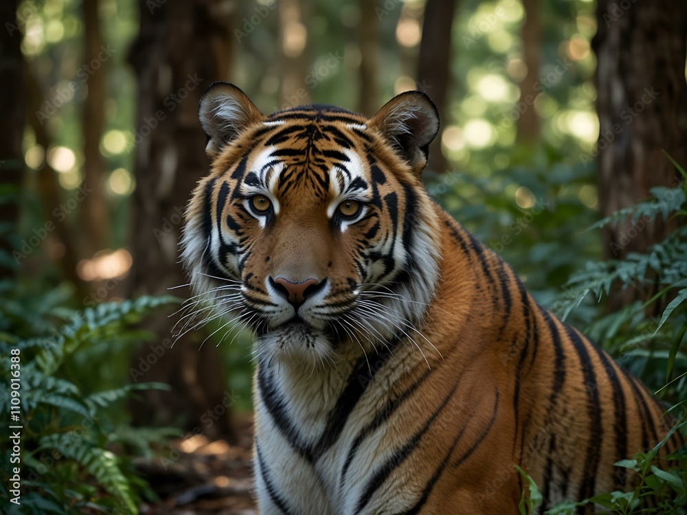 Fototapeta premium Tiger in a natural forest setting.