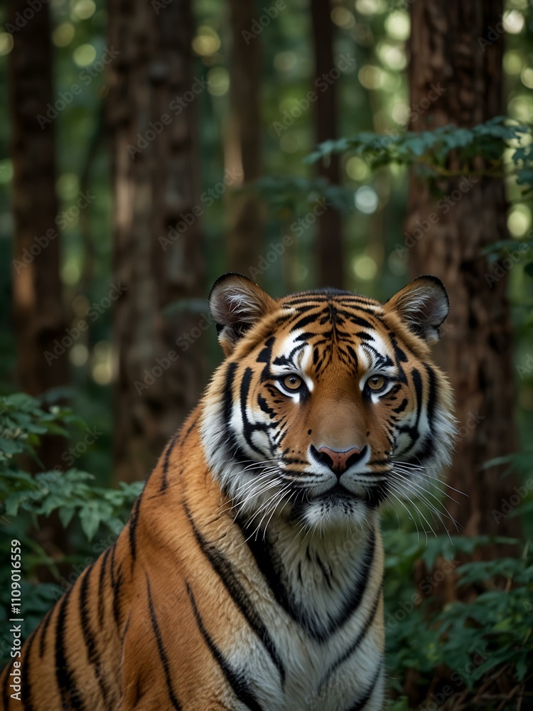 Obraz premium Tiger in a tense natural forest setting.