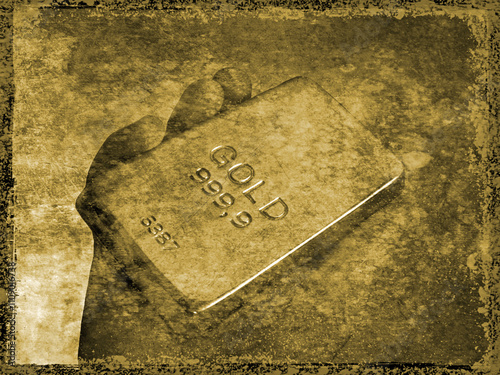 Tableau sur toile Simulated distressed  Victorian photo of a gold bar from  the California gold ru