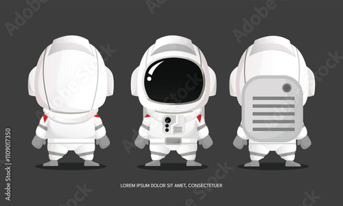 Astronaut character sheet in front and back view chibi cute flat art simple vector illustration big head with detail and moveable part perfect for kids book cover or design asset
