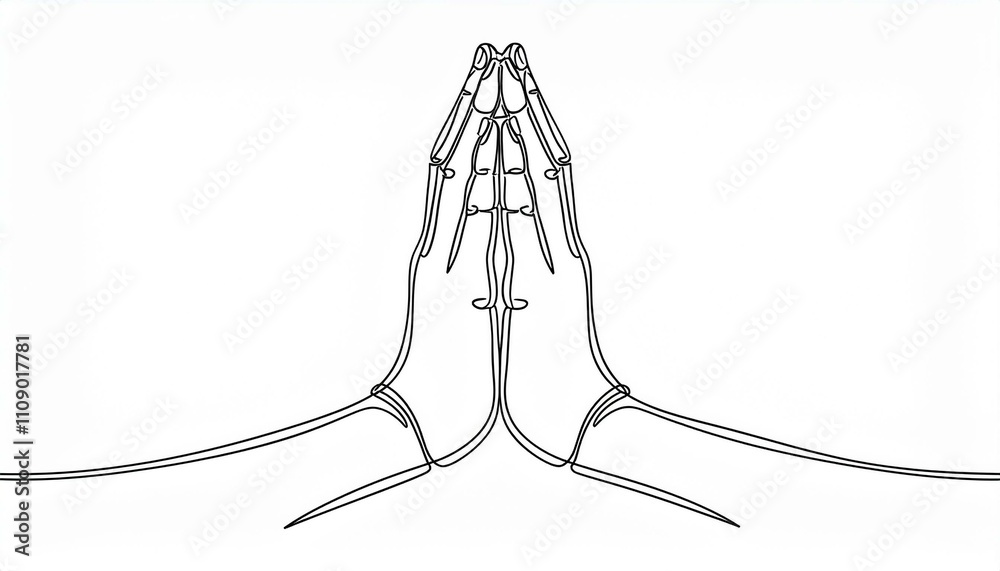 Fototapeta premium Praying hands line art style vector illustration