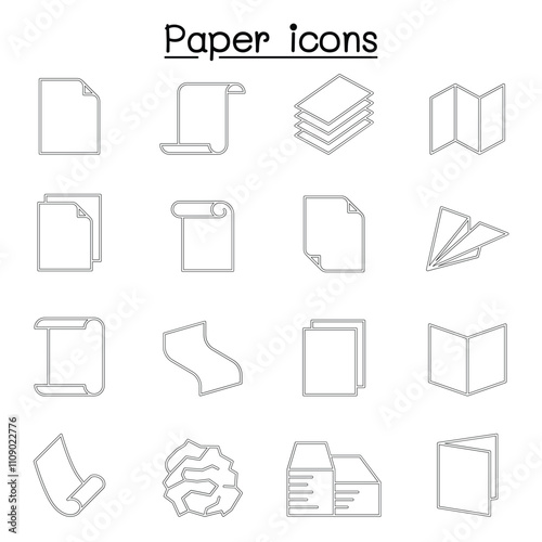 Paper & Document icon set in thin line style