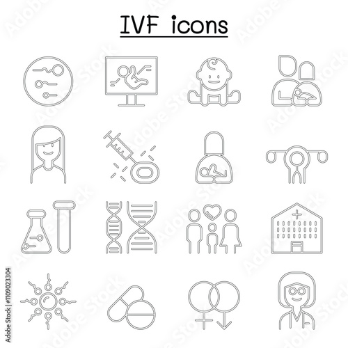 IVF, In Vitro Fertilization icon set in thin line style