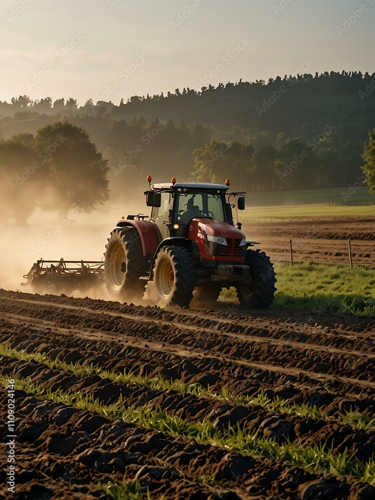 Fototapeta premium Tractor working in a field.