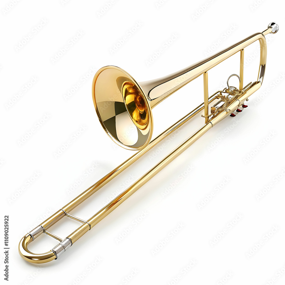 Obraz premium A shiny trombone with a golden finish and extended tuning slide,