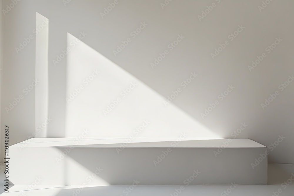 Fototapeta premium The minimalist white podium is empty, blending with the white background.