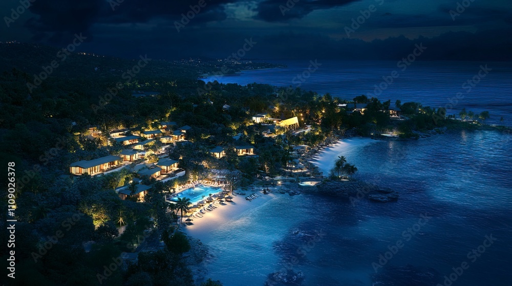 Fototapeta premium real estate beach resort at the Caribbean coast at night
