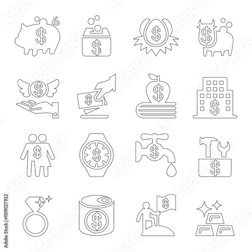 Saving money icon set Vector