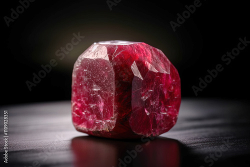 Red beryl is a rare precious natural stone on a black background. AI generated. Header banner mockup with space. photo