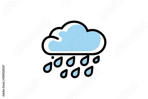 A light blue cloud icon with dark outlines, releasing multiple raindrops. Simple, cartoonish style. Illustrates rain.