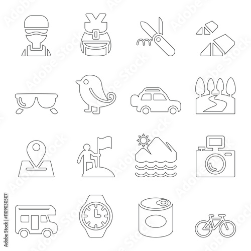 Discovery , Traveling , Camping , Adventure icons set illustration symbol Vector