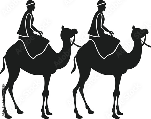 Silhouette of People Riding Camels in Desert Adventure