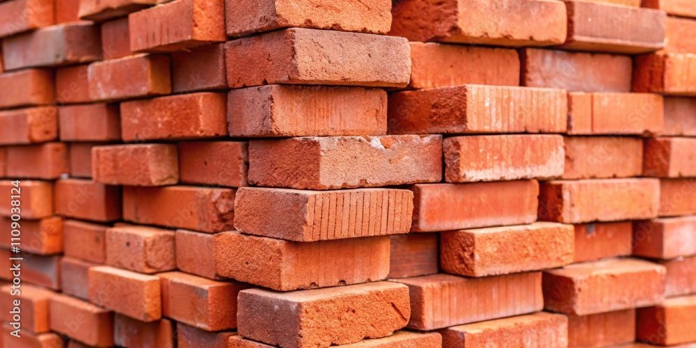 Fototapeta premium Close-up of a stack of red bricks , construction, material, building, structure, masonry, texture, industrial