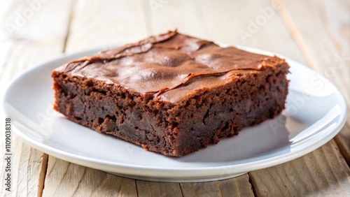 Close-up of a freshly baked chocolate brownie on a white plate, dessert, sweet, treat, delicious, indulgence