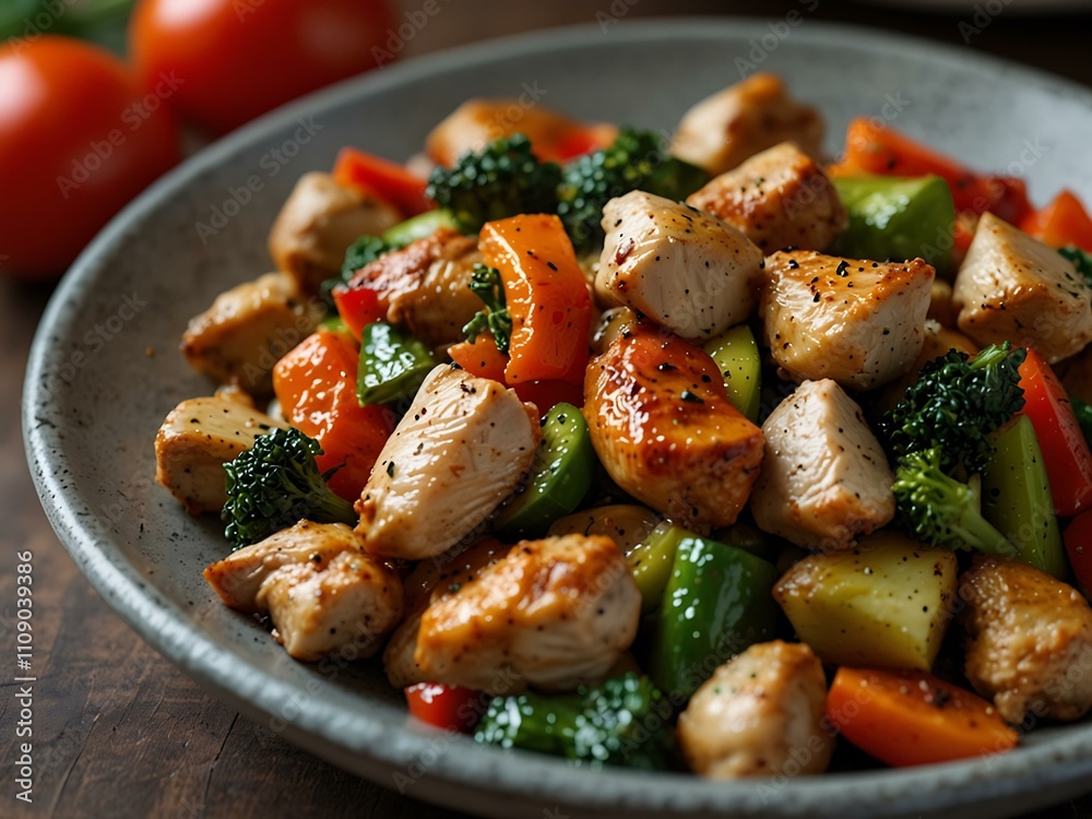 Turkish sauté dish with chicken and vegetables. Turkish sauté dish with chicken and vegetables.