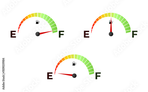 Gas and fuel gauge meter full and empty icon on a white background