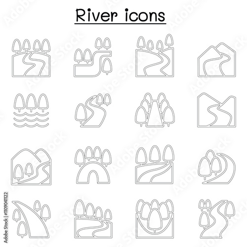 River , Lake , Canal icon set in thin line style