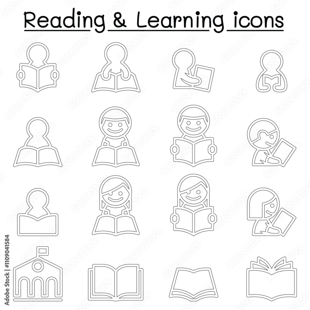 Fototapeta premium Reading , Learning , Studying icon set in thin line style