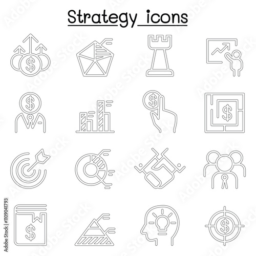 Strategy icon set in thin line style