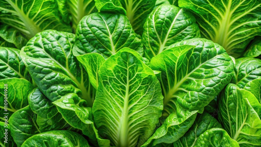 Fototapeta premium Vibrant green Cos lettuce leaves with crisp texture and intricate veining, fresh, salad, green, healthy, organic, leafy