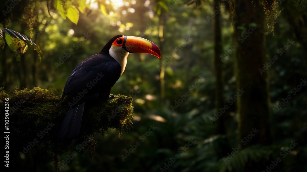 A Toucan in the Amazon Rainforest at Sunrise A Toucan in the Amazon Rainforest at Sunrise