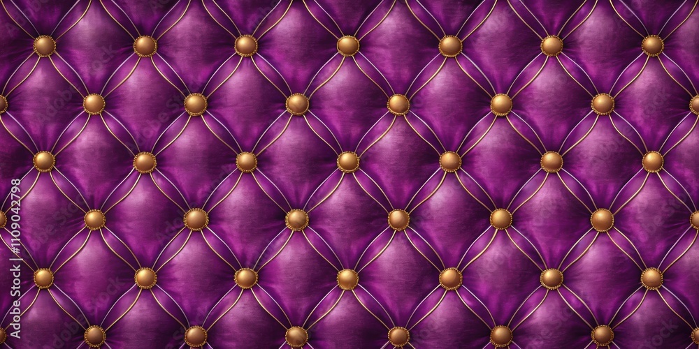 Fototapeta premium Luxurious purple velvet upholstery background with gold trim forming a repeating pattern, luxury, purple, velvet